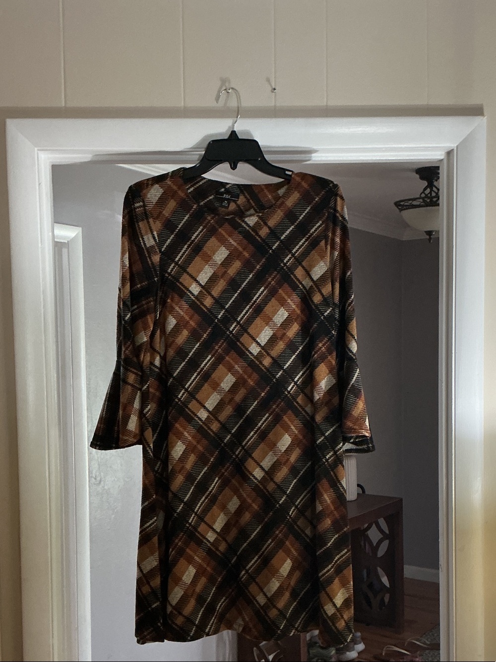 Plaid A-Line Women's Dress in Brown - R&K